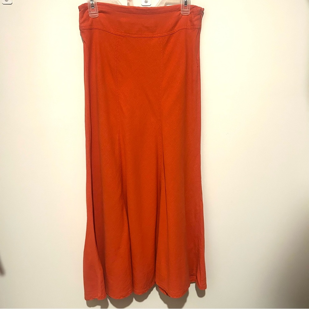 Taxi Womens Summer Boho Beachy 100% Linen Midi Skirt Size S Burnt Orange